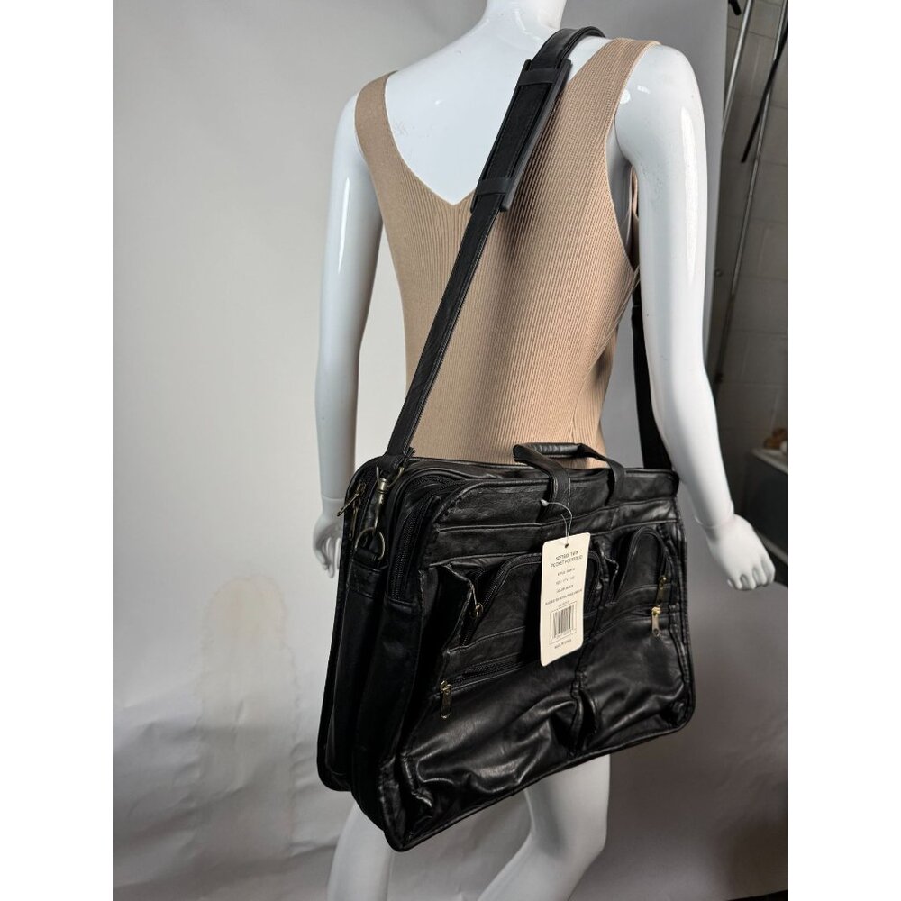 Monarch Black Leather Look Business Briefcase With Multiple Zippered Pockets & A - Picture 15 of 16